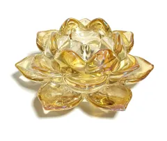 キャンドルスタンド 蓮の花 ガラス製 クリスタル カラー キャンドルホルダー 燭台 ろうそく立て (琥珀) [琥珀]