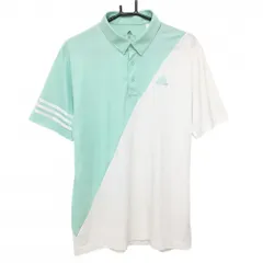 ★SALE価格★【超美品】アディダス 半袖ポロシャツ ライトグリーン×白 バイカラー AEROREADY 3ライン メンズ XO(2XL) ゴルフウェア adidas