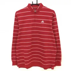 【美品】アディダス 長袖ハイネックシャツ レッド×白 ボーダー ハーフジップ  メンズ L/G ゴルフウェア adidas