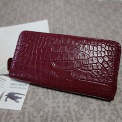 【新品】クロコダイル ラウンド型長財布 マット加工 ワイン レディース メンズ