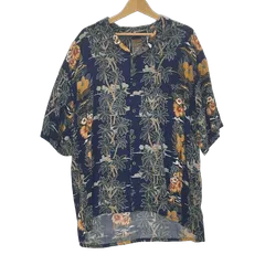 アロハシャツ レーヨンシャツ 総柄 US古着 半袖 シャツ ボタンダウン オーバーサイズ ビッグシルエット KOREA製 メンズ XL ブルー/その他