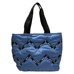 LESPORTSAC(レスポートサック) トートバッグ美品  ジグザグパフィートート ブルー×黒×白 ZIG ZAG PUFFY TOTE/SNOOPY/PEANUTSコラボ