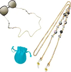 BLUE STARZ 13923 Bluestarz13923 シェルパール 眼鏡チェーン ストラップ ホルダー 眼鏡ネックレス マスク レディース 保存袋付き(ゴールド,  70cm)