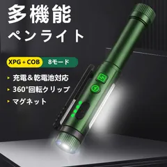 懐中電灯 LED ペンライト 強力 小型 高輝度 軽量 充電式 電池対応 マグネットテール クリップ付き 防水 コンパクト 防災 停電対策