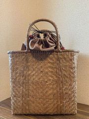 あ*い様 楕円高級極細網代山葡萄 かごバッグ 籠がま口ミナペルホネン
