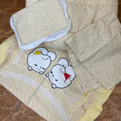 昭和レトロ 仕立て用 ベビー 掛布団カバー 敷き布団カバー 肌布団 枕 4点セット イエロー 花柄 生地  子供用