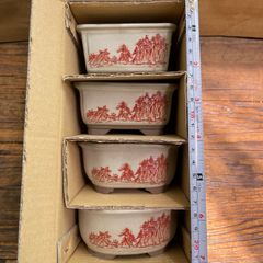 小品盆栽 文山窯 12点セット 303 No.303 文山豆盆栽鉢1.5号12点セット 赤 - Bonsai Network Japan