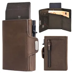 【在庫セール】[GRHONC] スマートウォレット ミニ財布 三つ折り財布 本革 カードケース スライド式 コンパクト 薄型 キャッシュレス ミニマリスト (コーヒーブラウン)