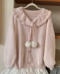 ピンク ポンポン カーディガン