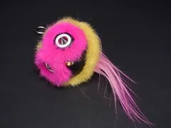 ■美品■ FENDI フェンディ バッグバグズ モンスター ファー×レザー バッグチャーム キーホルダー ピンク系×イエロー系 AS7419