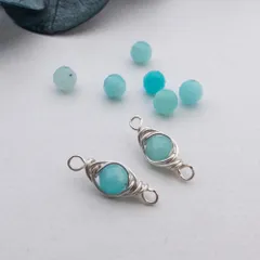 ＊4個＊ 天然石 パーツ アマゾナイト ワイヤーラッピング コネクター チャーム 銀 ワイヤー巻き te036