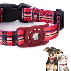 masamilk 犬用エアタグ対応首輪 AirTag用 猫 犬 ペット首輪 迷子 追跡 ペット用品 AirTag対応ケース (L, チェックレッド) [チェックレッド] [L]