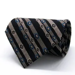 ミラショーン ブランド ネクタイ リバーシブル ストライプ柄 ドット ウール イタリア製 PO  メンズ ブラック mila schon 【中古】