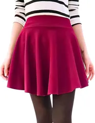 Four leaf ミニスカート 大きいサイズ フレアスカート 美脚 Aライン ミニ丈 ショート丈 レディース ウェストゴム コスプレ 膝上丈 インナー付き ゴムウエスト(レッド,  XL)