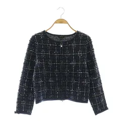 トッカ TOCCA NOUGAT ニットジャケット ノーカラー ツイード クロップド M 紺 ネイビー /DF ■OSのサムネイル