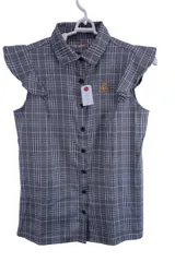 【美品】le coq sportif(ルコックスポルティフ) ノースリーブポロシャツ グレーチェック レディース M ゴルフ用品 2410-1145 中古