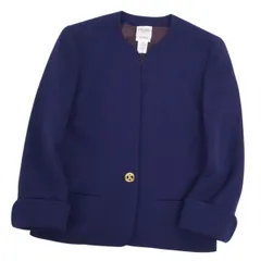 Vintage セリーヌ CELINE ジャケット ノーカラージャケット マカダムボタン ウール アウター レディース 38(M相当) ネイビーのサムネイル