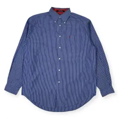 90s TOMMY HILFIGER トミーヒルフィガー ストライプ BD ボタンダウン 長袖シャツ M/ブルー メンズ ビンテージ