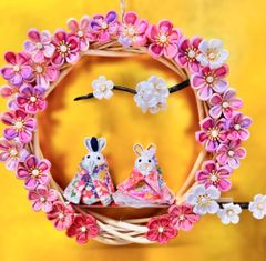 桃の節句　うさぎ　つまみ細工　リース　ひな祭り　お雛様　お内裏様 ハンドメイド