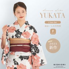 レディース 浴衣 2点セット (ゆかた/帯) 綿100%　上品 きれいめ 大人の浴衣 セット 20代 30代 40代 華やか フェミニン コットン生地 コーディネート済み 兵児帯 しわふわ 25kiyukata02