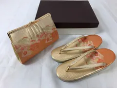【美品】 草履 バッグ セット ／ Zori Sandals & Handbag Set 金襴織 オレンジ×金色×花柄 フォーマル 振袖 訪問着 留袖 成人式 結婚式 和装小物