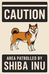 ブリキ看板 犬 赤柴 柴犬 柴 しばいぬ 警告 注意 出入口 看板 20×30㎝ ガレージ インテリア 雑貨 世田谷ベース アメリカン 黒ベース 管B3