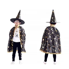 [CINECE] ハロウィン コスプレ 子供 仮装 コスチューム 服 衣装 おもしろ 男の子 女の子 キッズ こども COS 仮装大会 パーティー (フリーサイズ, 魔女 帽子+マント) 1