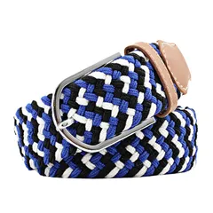 【新品】 [ROKUA] ベルト メンズ レディース 編み込み ストレッチ 伸縮 メッシュベルト 穴なし フリーサイズ 23色展開 おしゃれ カジュアル ゴルフ アウトドア 軽量 日本国内 (A-12黒＋青＋白) 0