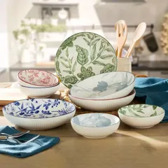 【送料無料】Signature Housewares　ボタニカルディナーボウル(2サイズ×4デザイン) 8個セット ディナーウェア/植物/花/葉