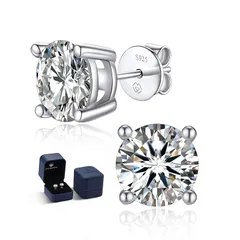 MomentWish モアサナイト ピアス レディース, 1 カラットスタッドピアス シルバー925 ピアス人気 金属 アレルギー 対応ラボグロウンダイヤモンド ピアス 誕生日プレゼント 5mm 0