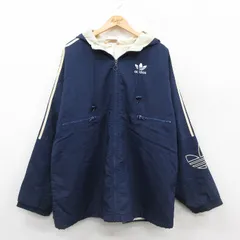XL/古着 アディダス adidas 長袖 ナイロン ジャケット パーカー メンズ 00s ワンポイントロゴ リーフ トレフォイル 大きいサイズ 濃紺 ネイ