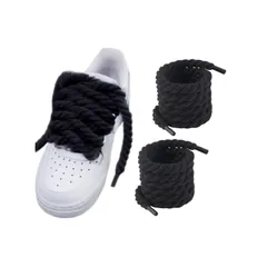 [Sunny Glow] ロープ 靴紐 カスタム用 シューレース 8mm×120cm 太い靴紐 エアフォース 靴ひも 大人かわいい 2本入り (ブラック) 