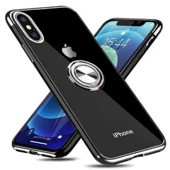 【迅速発送】iPhone XS 用 ケース iPhone X 用 ケース リング付き クリア 耐衝撃 スタンド機能 透明 TPU 車載ホルダー対応 落下防止 防塵 薄型 軽量 一体型 変形防止 全面保護カバー アイフォン Xs/X 用 ケース 銀 W-YXZH