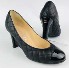 良品★CHANEL・シャネル レディース レザー切替し メタルココマーク マトラッセデザイン パンプス（34 1/2）