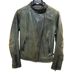 【管32127】DIESEL ディーゼル ダブルライダースジャケット  ダークグリーン XS メンズ 革ジャン