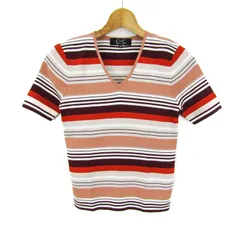 クード・シャンス ニット トップス 半袖 Vネック ボーダー柄 レディース 38サイズ 白×紫 COUP DE CHANCE 【中古】