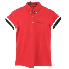 ★特価★【超美品】アディダス 半袖ポロシャツ レッド×黒×白 袖ライン ボタンダウン レディース Ｓ/Ｐ ゴルフウェア adidas