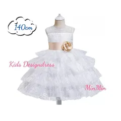 新品140cm♡ホワイト キッズドレス 発表会 演奏会 ティアードキッズ  ドレス ロングドレス  ジュニア リンクガール  ワンピース  子供服  プリンセスドレス  ピアノ発表会  コンクール  結婚式  発表会  フォーマル  ウェディング