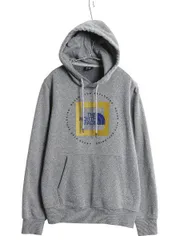 【お得なクーポン配布中!】 ノースフェイス プリント スウェット フード パーカー メンズ S / 古着 アウトドア プルオーバー トレーナー 裏起毛 グラフィック ロゴ 灰