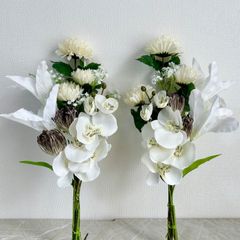 造花①お供え花　仏花　仏壇　お墓お供え1対2束　ピンク　お彼岸　お盆　アーティフィシャルフラワー