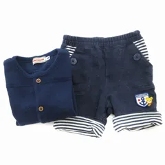ミキハウス mikihouse 子ども服2点セット カーディガン ニット イージーショートパンツ バンドカラー ワッペン ロゴ刺繍 80 M 100 紺 ネイビー /GV ■GY14
