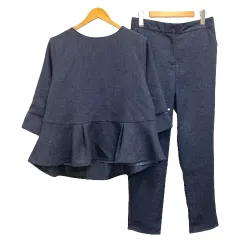 神戸レタス セットアップ ツイード ペプラム 七分袖 ロングパンツ XL 紺 ネイビー