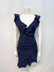 1595 GLAMOROUS by Andy グラマラスバイアンディ キャバクラ ドレス フリル タイト ミニ 無地 シンプル ネイビー キャバドレス M