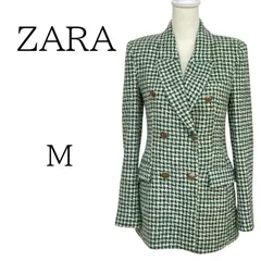 ★美品 ZARA ザラ 緑×白 
チェック柄 テーラードジャケット M