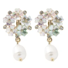 【ミックス×イヤリング】[Cream dot. クリームドット公式] イヤリング レディース  低アレルギー ネジ式 スタッド 淡水パール シェル風 フラワー 花 ブーケ 大人 ミックスカラー  