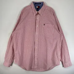 古着 90's/90年代 トミーヒルフィガー TOMMY HILFIGER 長袖シャツ ロゴ 刺繍 ボタンダウン 胸ポケ L  レッド チェック メンズ