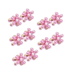 HAPPY SUGAR ヘアクリップ ミニ 小さめ 花 ヘアアクセサリー ヘアピン 大人 子ども 前髪 髪飾り パール 10個セット (レッド) [ピンクパール]