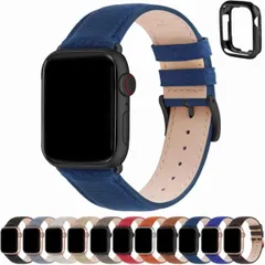 アップルウォッチ バンド ベルト（42mm 44mm 45mm、ダークブルー+ガンメタルバックル）
