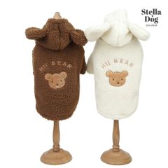 【閉店セール60%OFF】くまさんボアパーカー　ボタンタイプ　オフホワイト　ブラウン　犬服