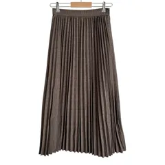 オペークドットクリップ　L　茶　ロングスカート　プリーツスカート　チェック